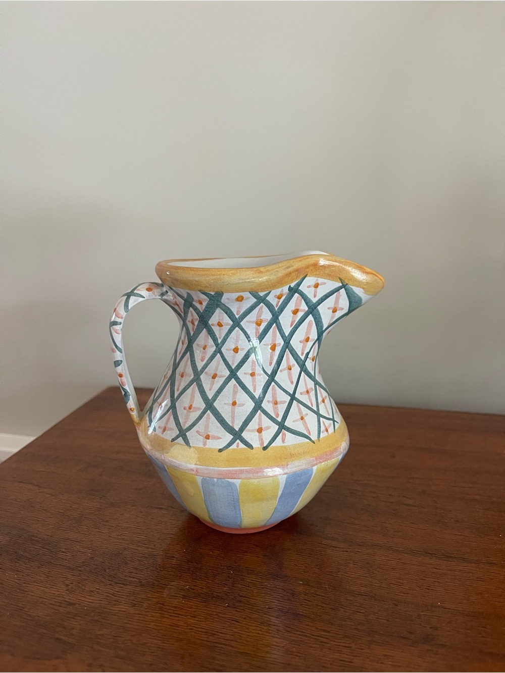 Vintage MacKenzie Childs Pitcher
Height 5”
